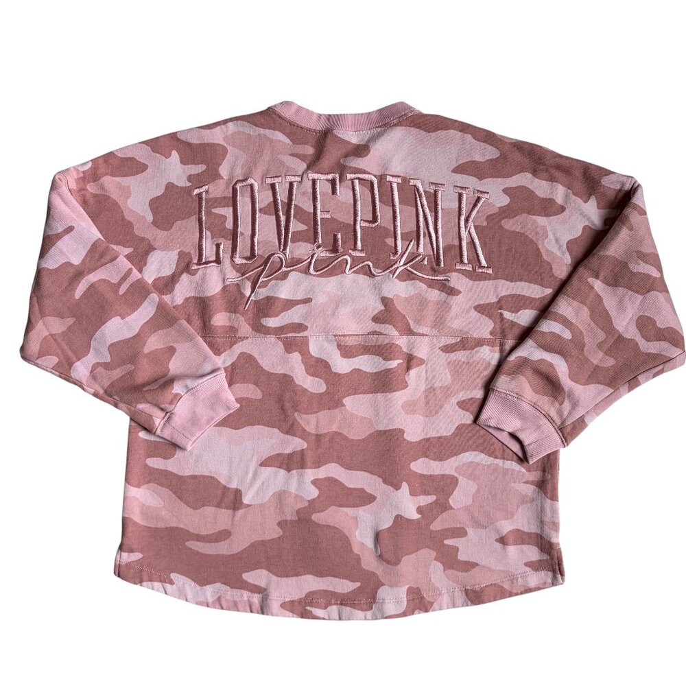 Pink by Victoria’s Secret "Love Pink" Varsity Sweatshirt Spirit Jersey Camo Pink